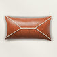 Leather Cushion Cover - Rust ,Hand Work, 12x22 inches, Set of 1
