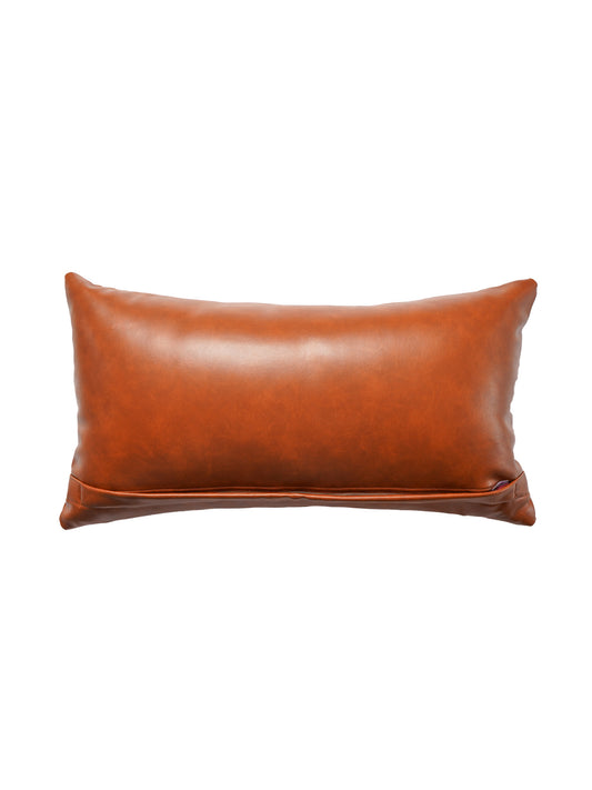 Leather Cushion Cover - Rust ,Hand Work, 12x22 inches, Set of 1