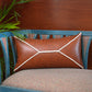 Leather Cushion Cover - Rust ,Hand Work, 12x22 inches, Set of 1