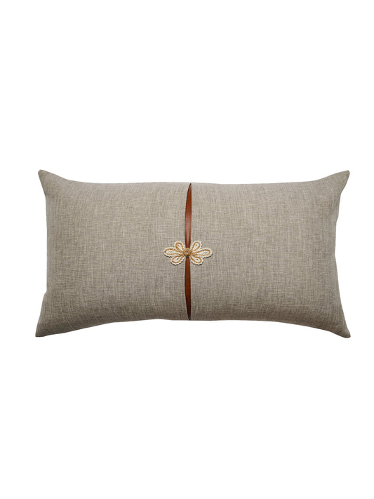 Polyester Blend  Grey Cushion Cover -Overlap and Hand Work, 12x22 inches, Set of 1