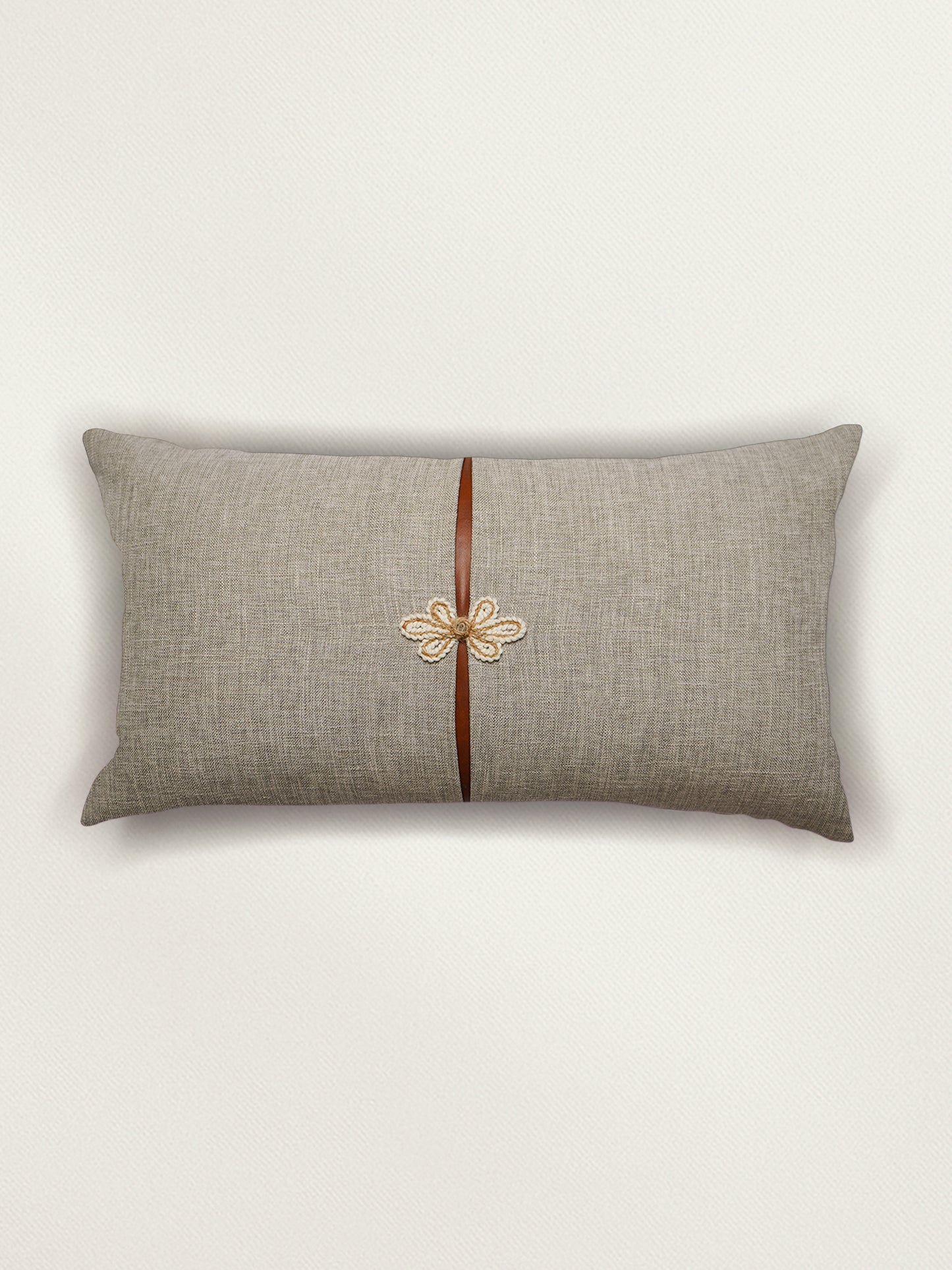 Polyester Blend  Grey Cushion Cover -Overlap and Hand Work, 12x22 inches, Set of 1