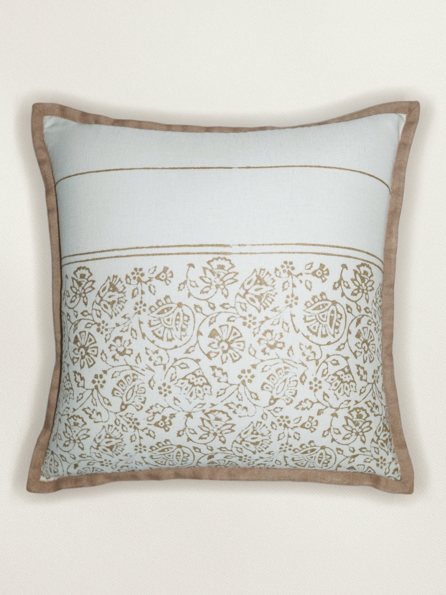 Golden Block Printed Cushion Cover | Flange Border - Cotton 16 x 16 inches