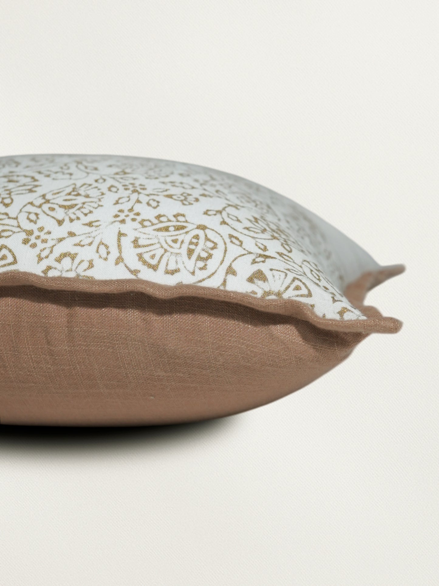 Golden Block Printed Cushion Cover | Flange Border - Cotton 16 x 16 inches