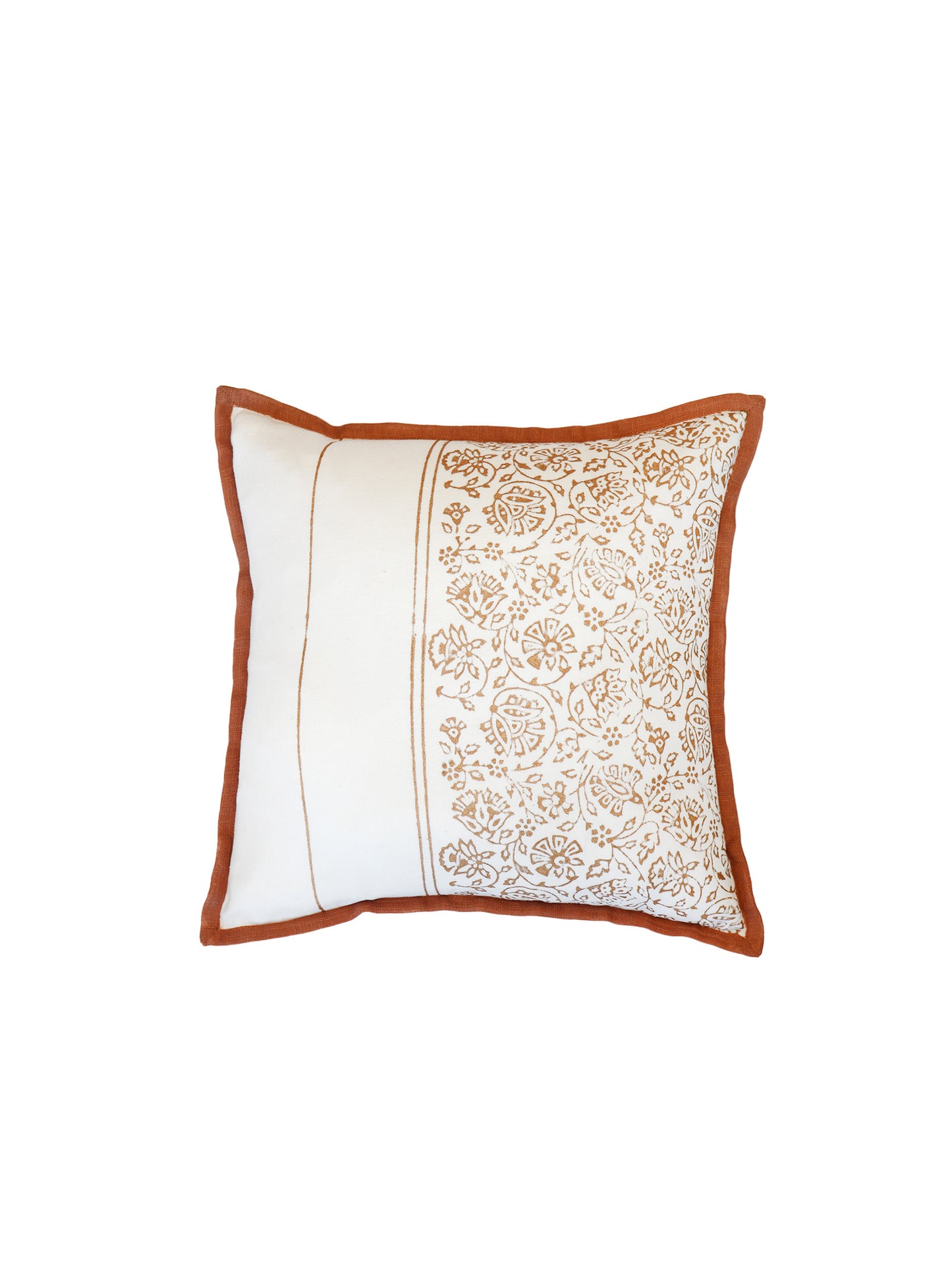 Golden Block Printed Cushion Cover | Flange Border - Cotton 16 x 16 inches