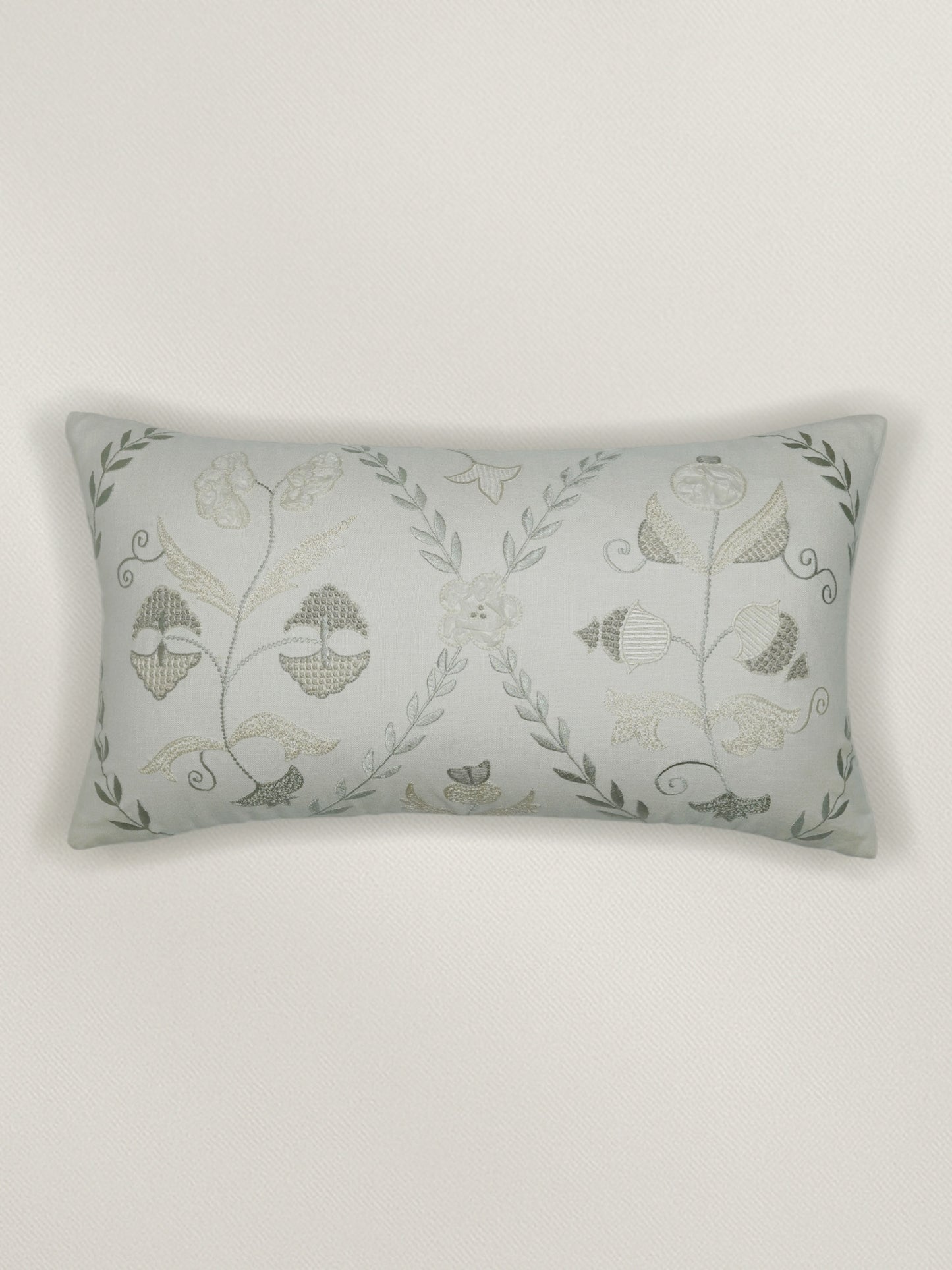 Floral Embroidered Cushion Cover 12 Inch x 22 Inch | Off White