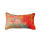Cushion Cover with Motif Print and Highlited Embroidery and Contrast Cord Piping - Red/Orange - 12x22 Inches