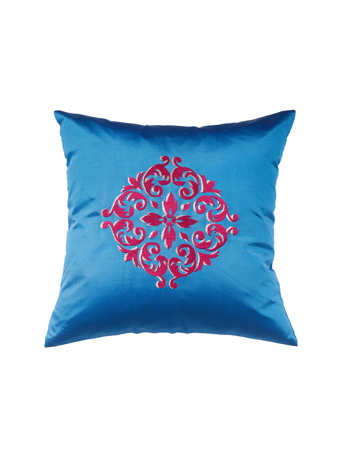Central Mandala Ethinic Motif in Two Tone Embrodiery  Cushion Cover - Blue/Red - 16x16 Inches