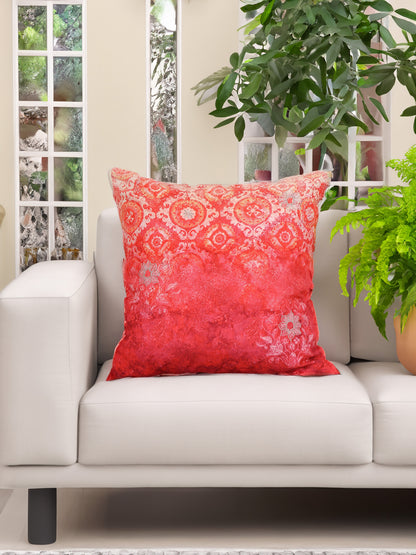 Abstract Printed with Zari Highlight Embroidered Cushion Cover - Pink - 16x16 Inches