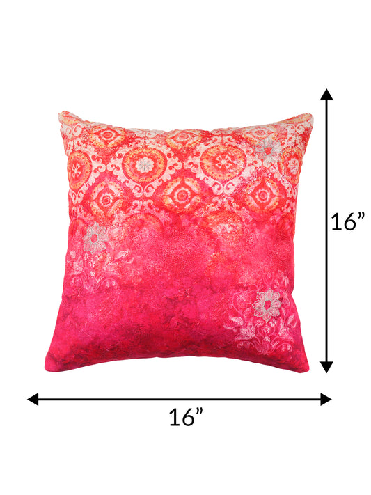 Abstract Printed with Zari Highlight Embroidered Cushion Cover - Pink - 16x16 Inches