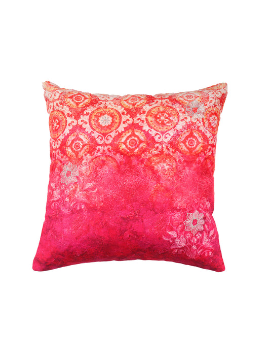 Abstract Printed with Zari Highlight Embroidered Cushion Cover - Pink - 16x16 Inches