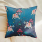 Mughal Elephant Play Printed Cushion Cover with Highlighted Silver  Embroiderey - Blue - 16x16 Inches