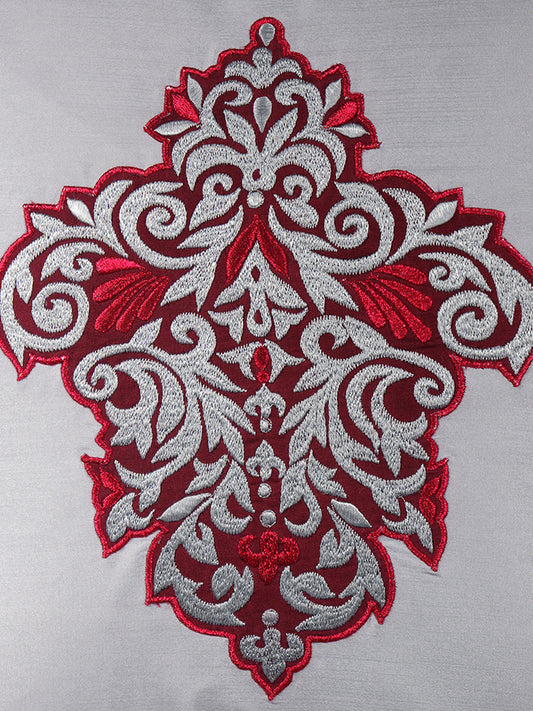 Floral Arabesque Motif in Two Tone Embrodiery  Cushion Cover - Silver/Magenta  - 16x16 Inches