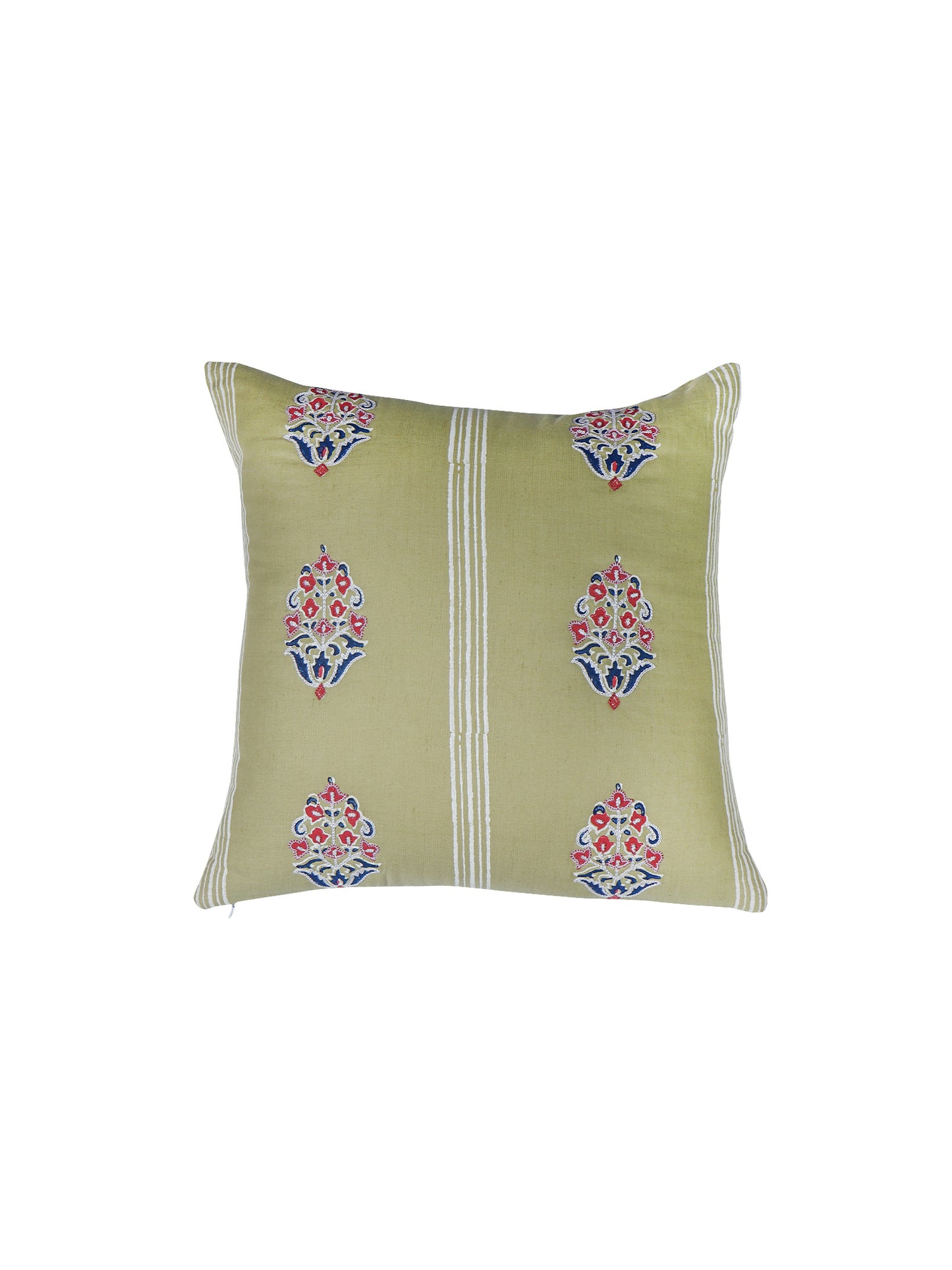 Hand Embroidered Luxe Collection Cushion Cover | Block Printed Off White - 16x16 Inches