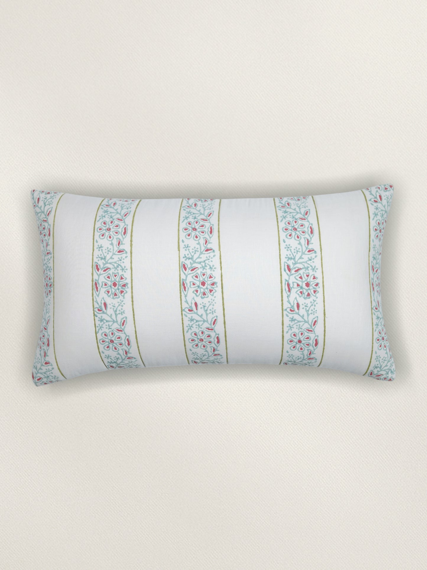 Hand Embroidered Luxe Collection Cushion Covers | Block Printed with Quilted Stitching Off White - 12x22 Inches