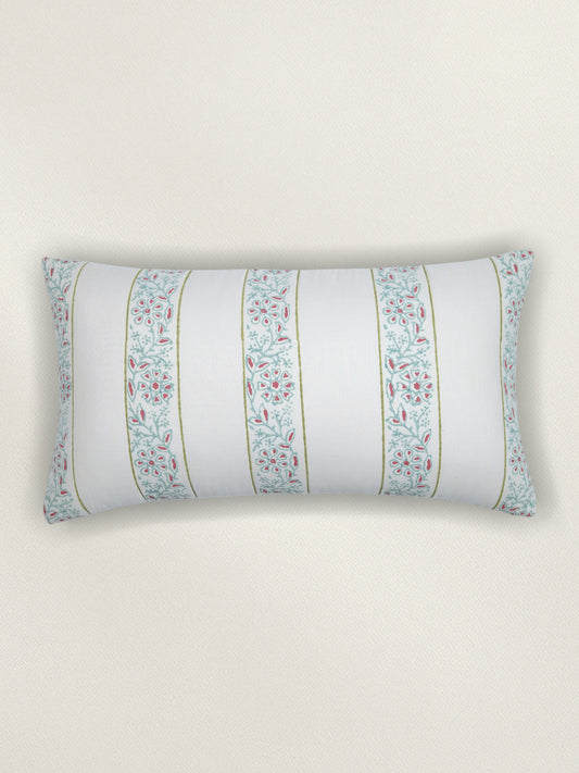 Hand Embroidered Luxe Collection Cushion Covers | Block Printed with Quilted Stitching Off White - 12x22 Inches