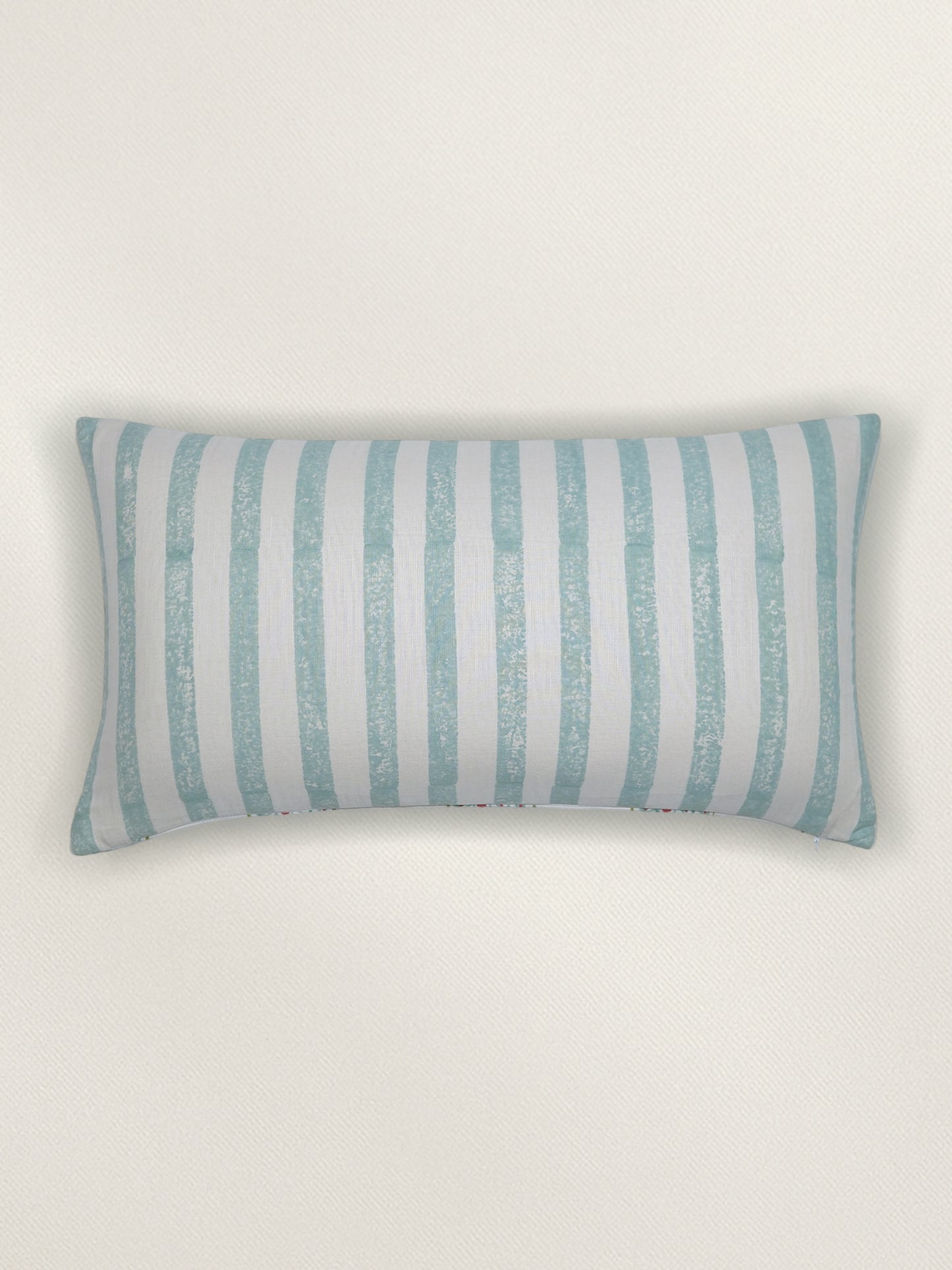 Hand Embroidered Luxe Collection Cushion Covers | Block Printed with Quilted Stitching Off White - 12x22 Inches