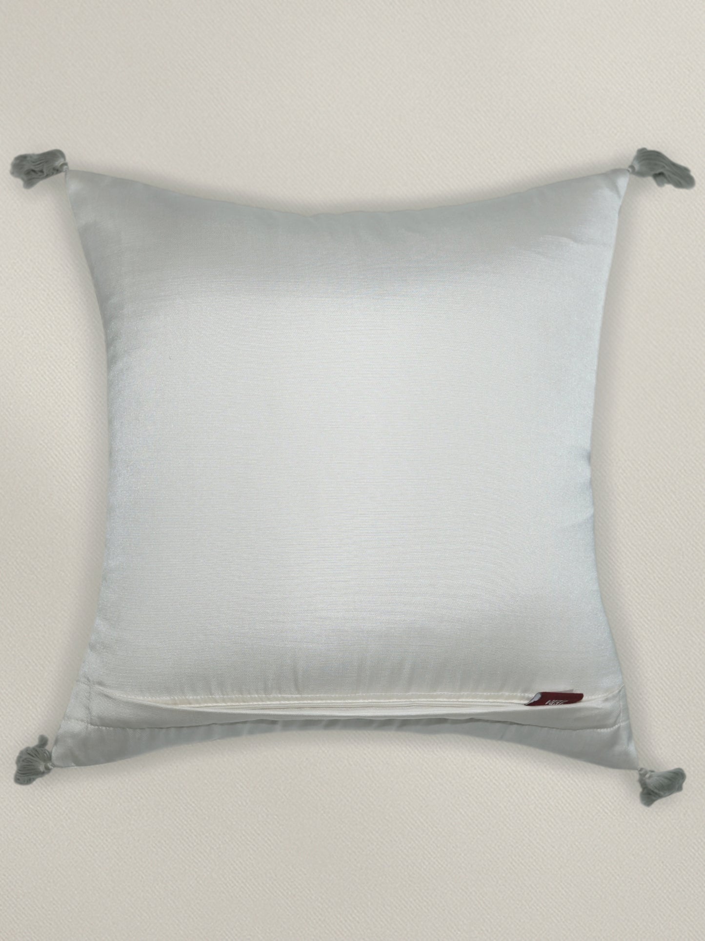 Polyester Blend Cushion Cover - Patch Work, Hand Work, Towel Embroidery & Tassels, Off White, 16x16 inches, Set of 1