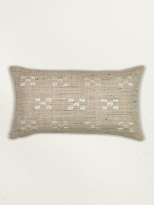 Hand Knotted Embroidered Cushion Cover | Linen 12x22 - 12x22 Inches