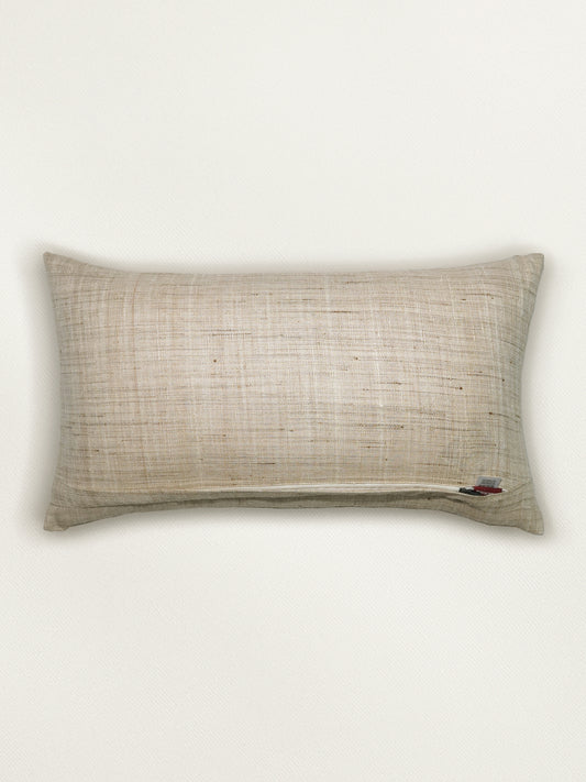 Hand Knotted Embroidered Cushion Cover | Linen 12x22 - 12x22 Inches