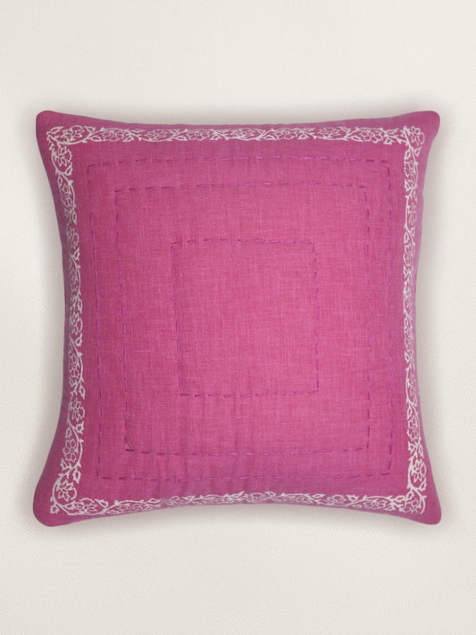 Hand Embroidered Luxe Collection Cushion Cover | Block Printing Coral - 16x16 Inches