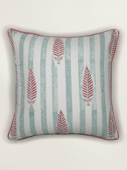 Hand Embroidered Luxe Collection Cushion Cover | Block Printed, and Cord Piping Off White - 16x16 Inches