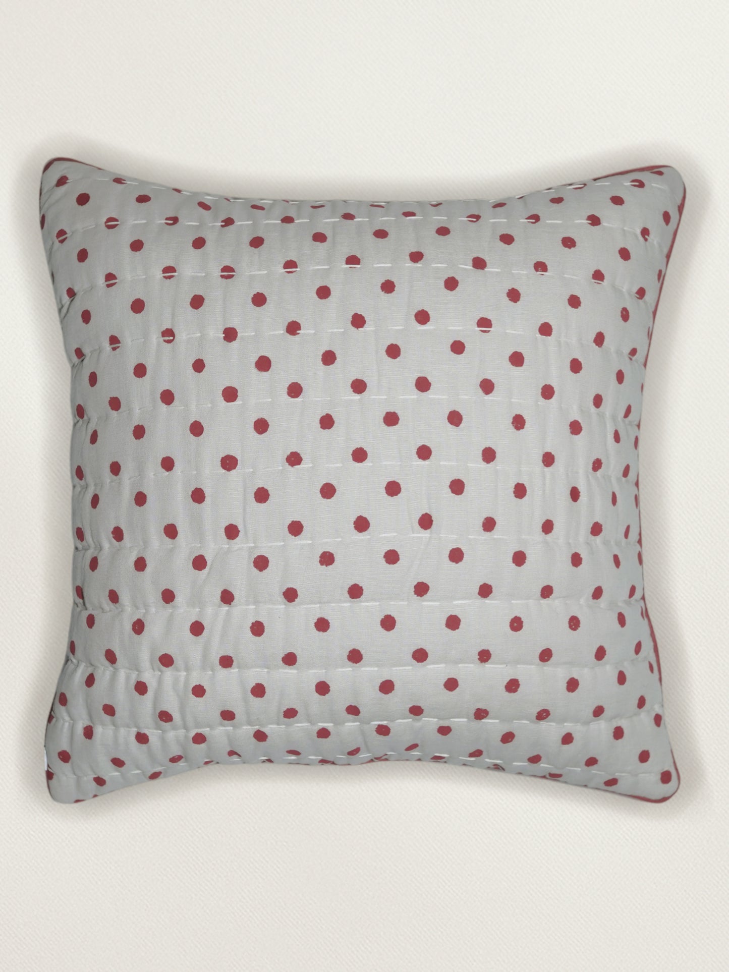 Hand Embroidered Luxe Collection Cushion Cover | Block Printed, and Cord Piping Off White - 16x16 Inches