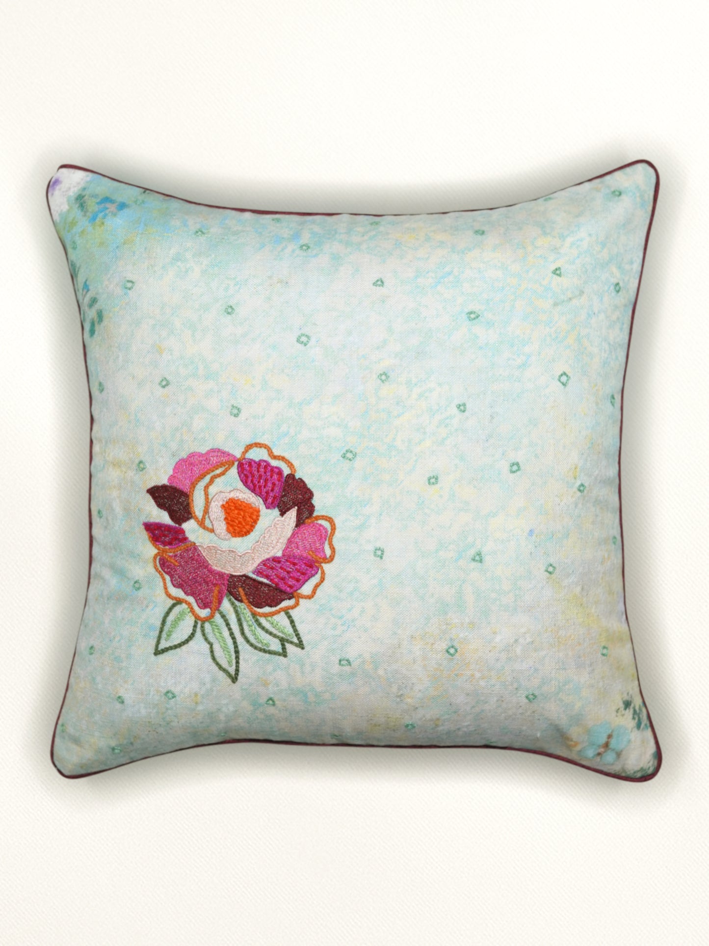 Floral Embroidered Cushion Cover 16 Inch x 16 Inch | Polyester