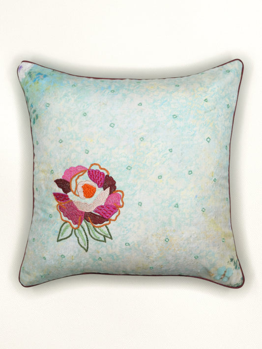 Floral Embroidered Cushion Cover 16 Inch x 16 Inch | Polyester