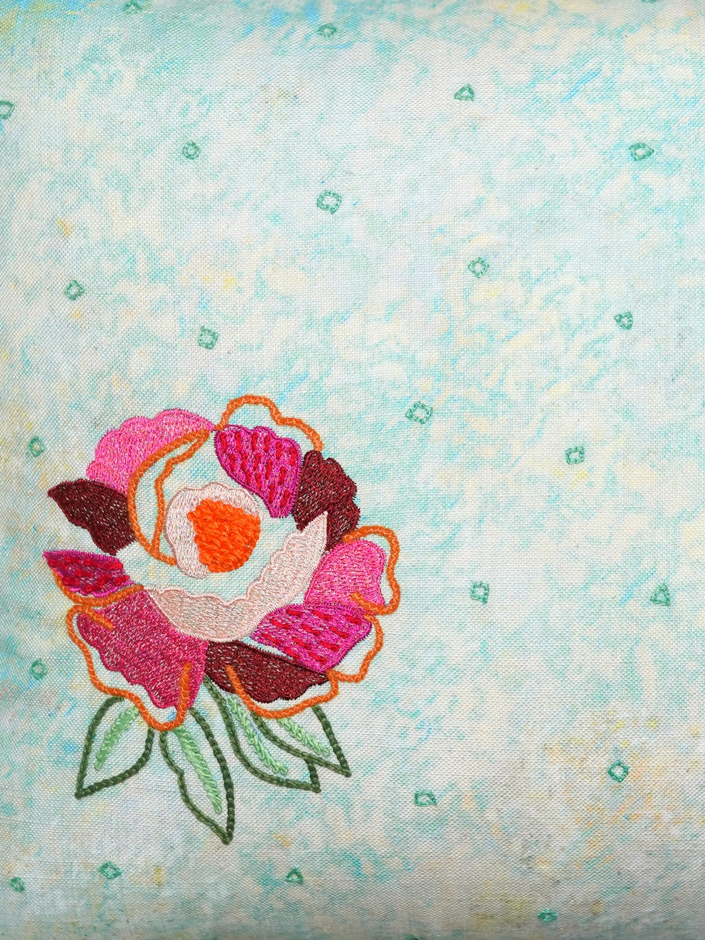 Floral Embroidered Cushion Cover 16 Inch x 16 Inch | Polyester