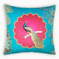 Hand Embroidered Pichwai Cushion Cover with Digital Print | Peacock Embellished Velvet 16x16 Inches