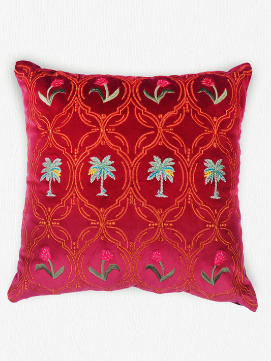 Hand Embroidered Pichwai Cushion Cover | Palm Trees Velvet 18x18 Inches