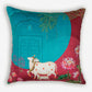 Hand Embroidered Pichwai Cushion Cover with Digital Print | Embellished Velvet 16x16 Inches