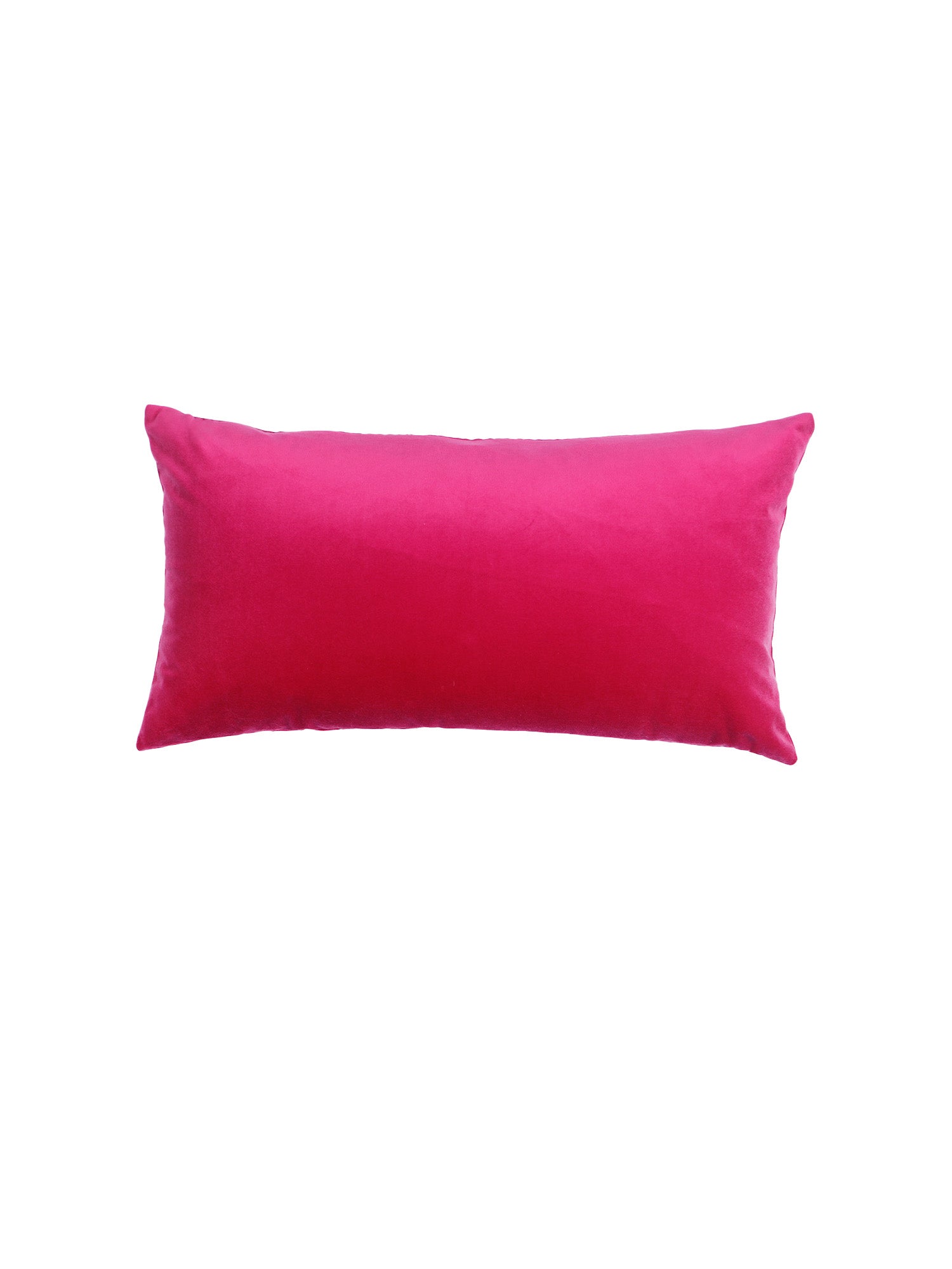 A rectangular lumbar throw pillow in a vibrant hot pink velvet fabric, shown against a plain white background.