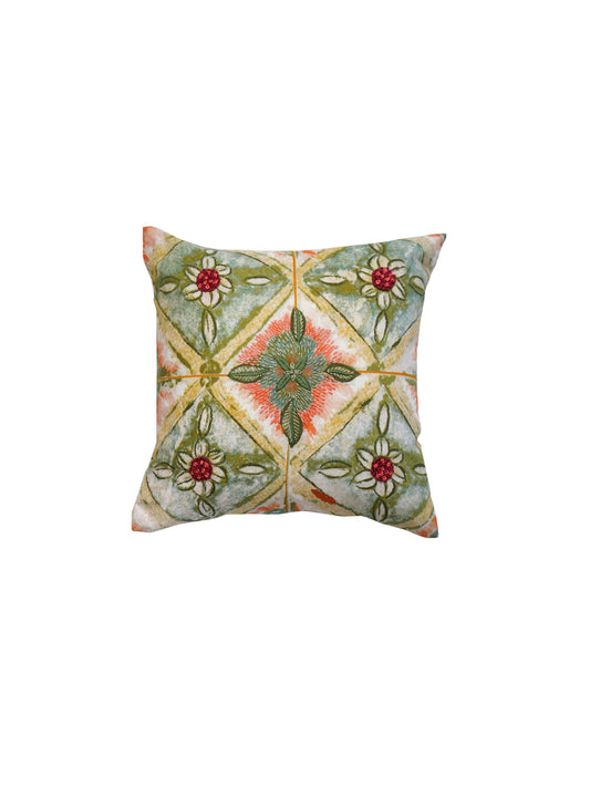 Poyester Blend Cushion Cover – White Linen, Hand Embroidery 12x12 inch Set of 1