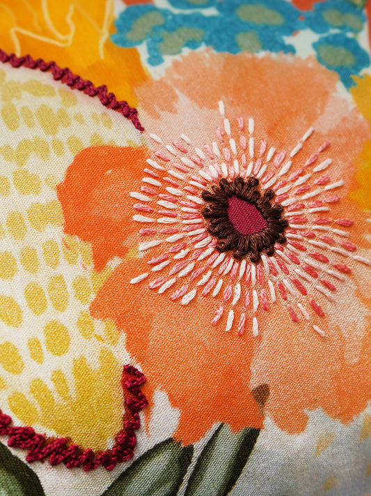 White Linen Cushion Cover – Hand embroidery and digital print, 12x22 inch Set of 1
