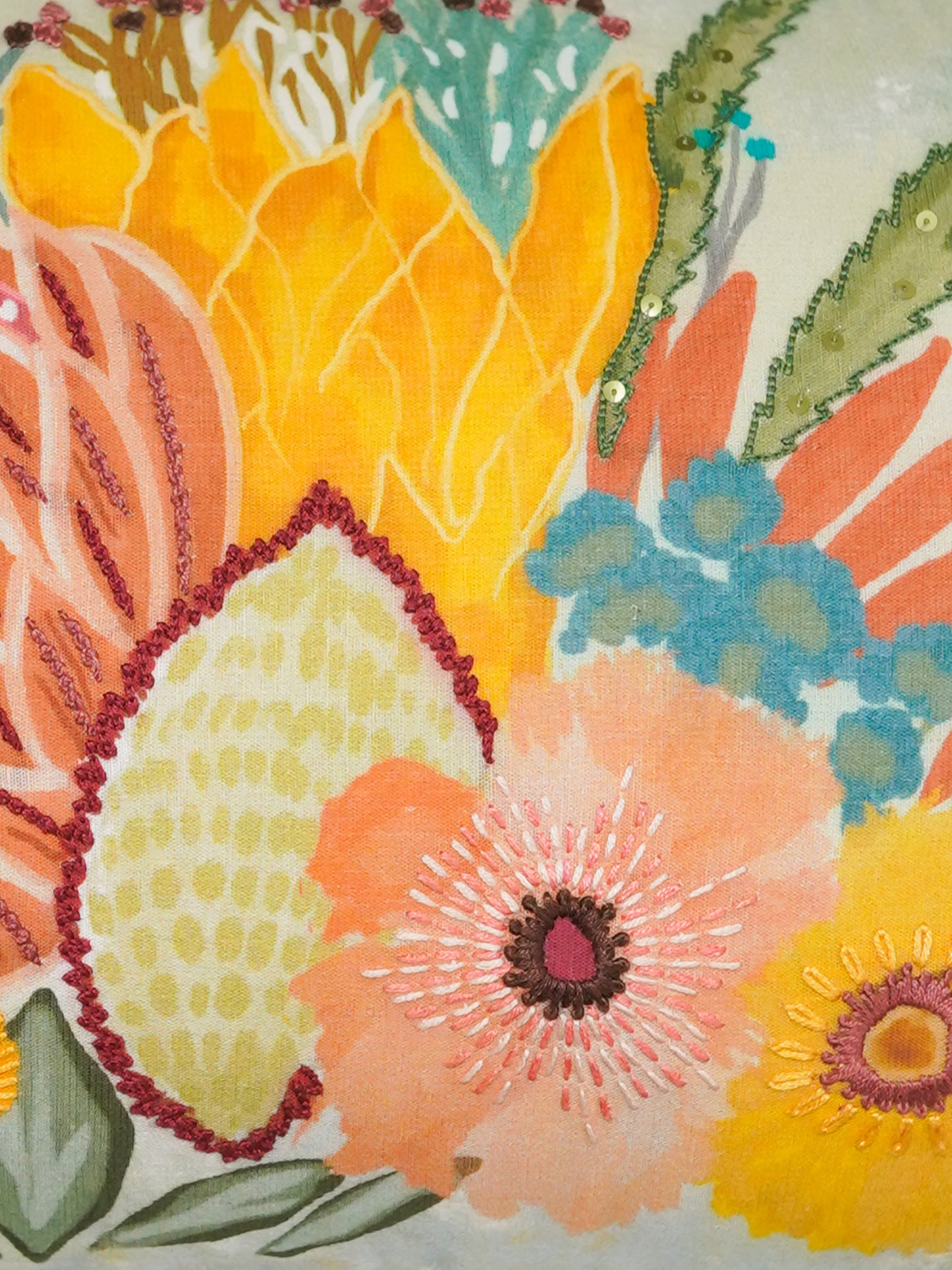 White Linen Cushion Cover – Hand embroidery and digital print, 12x22 inch Set of 1