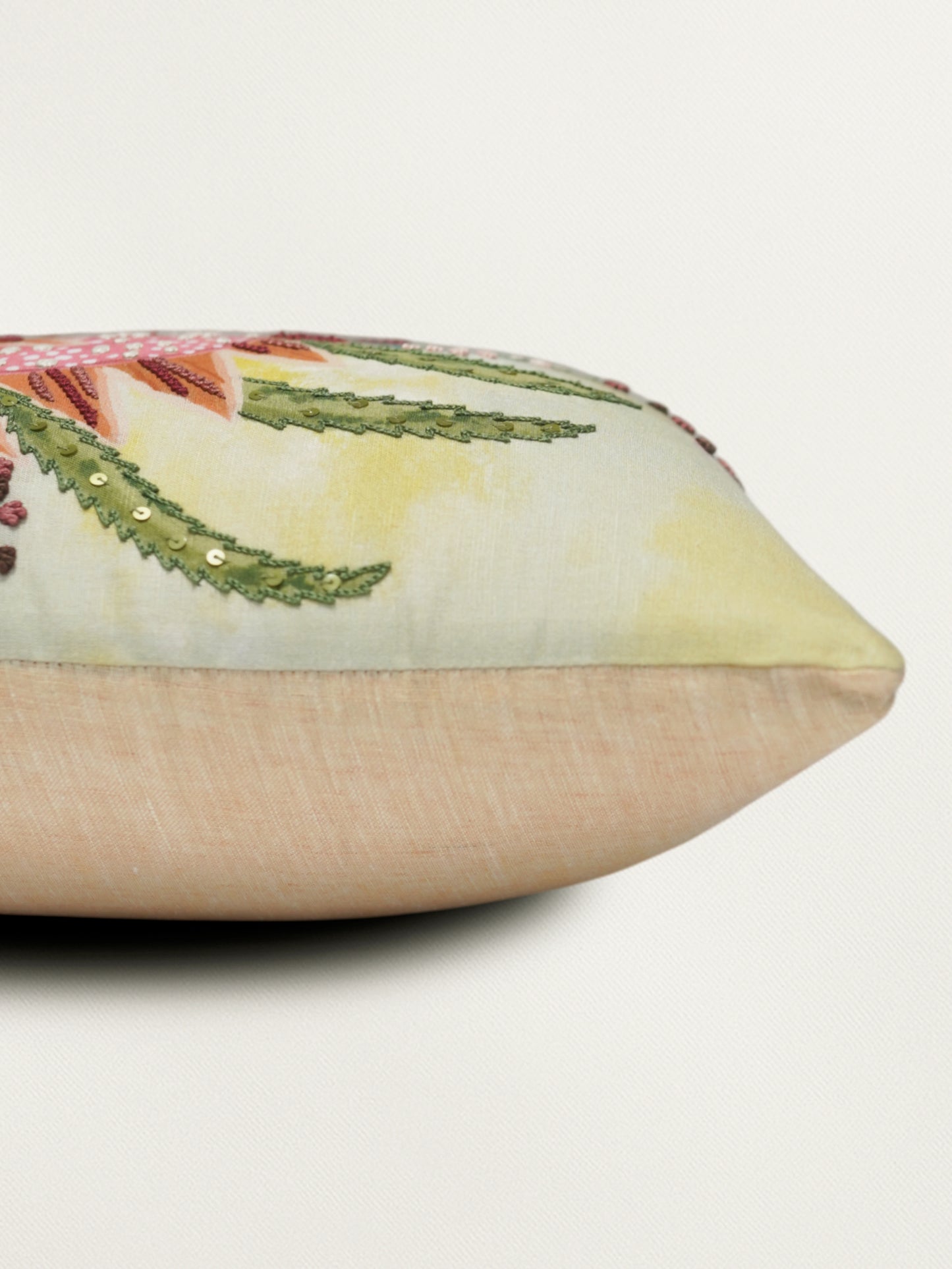 White Linen Cushion Cover – Hand embroidery and digital print, 12x22 inch Set of 1