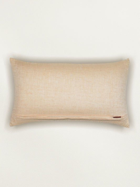 White Linen Cushion Cover – Hand embroidery and digital print, 12x22 inch Set of 1