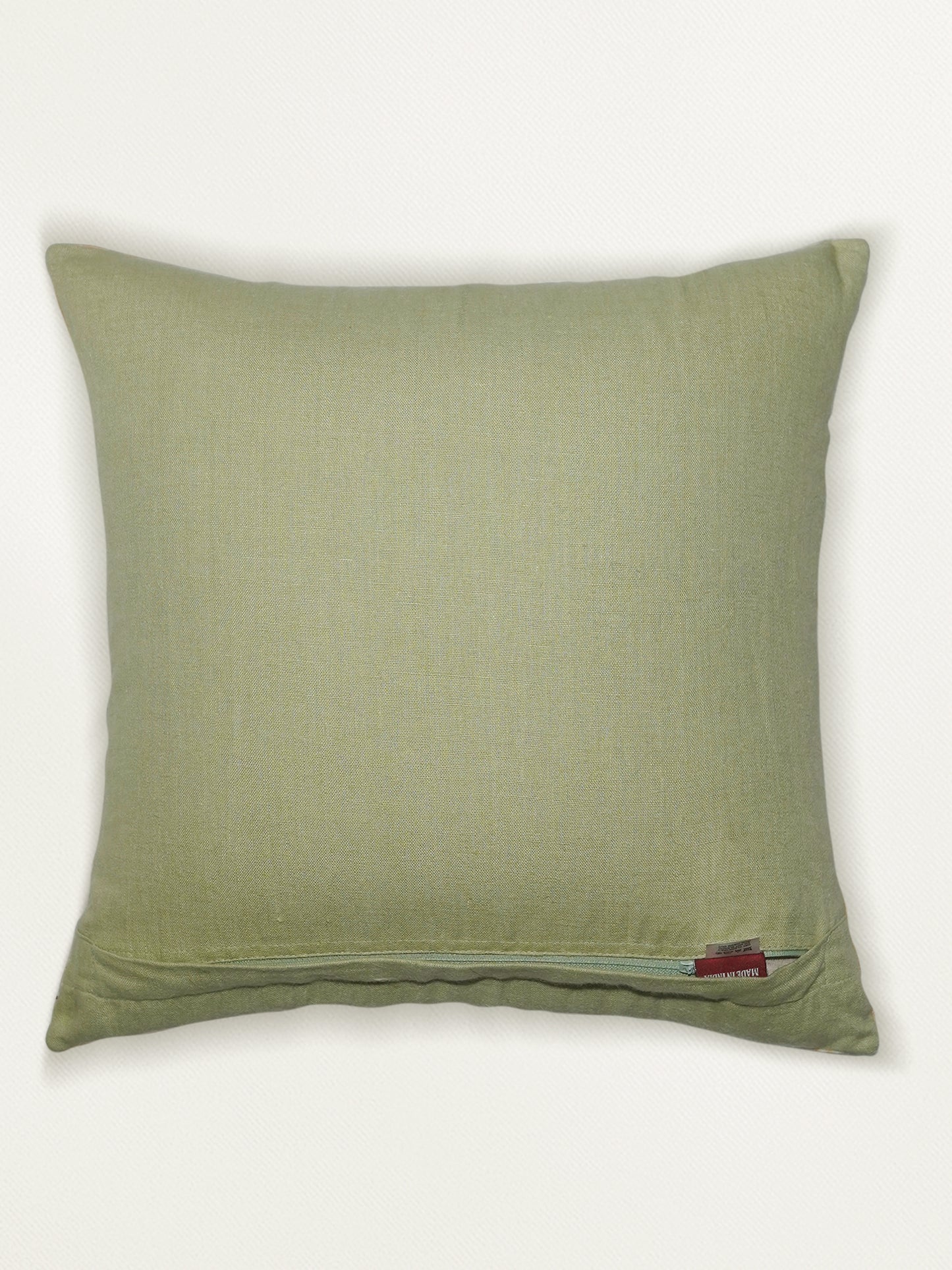 Polyester Blend Green Cushion Cover –digital print +  Hand Embroidered 16x16 inch Set of 1