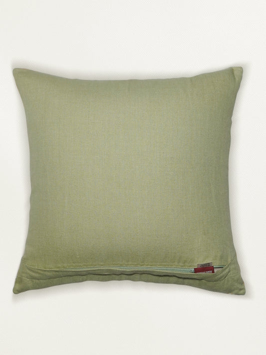 Polyester Blend Green Cushion Cover –digital print +  Hand Embroidered 16x16 inch Set of 1