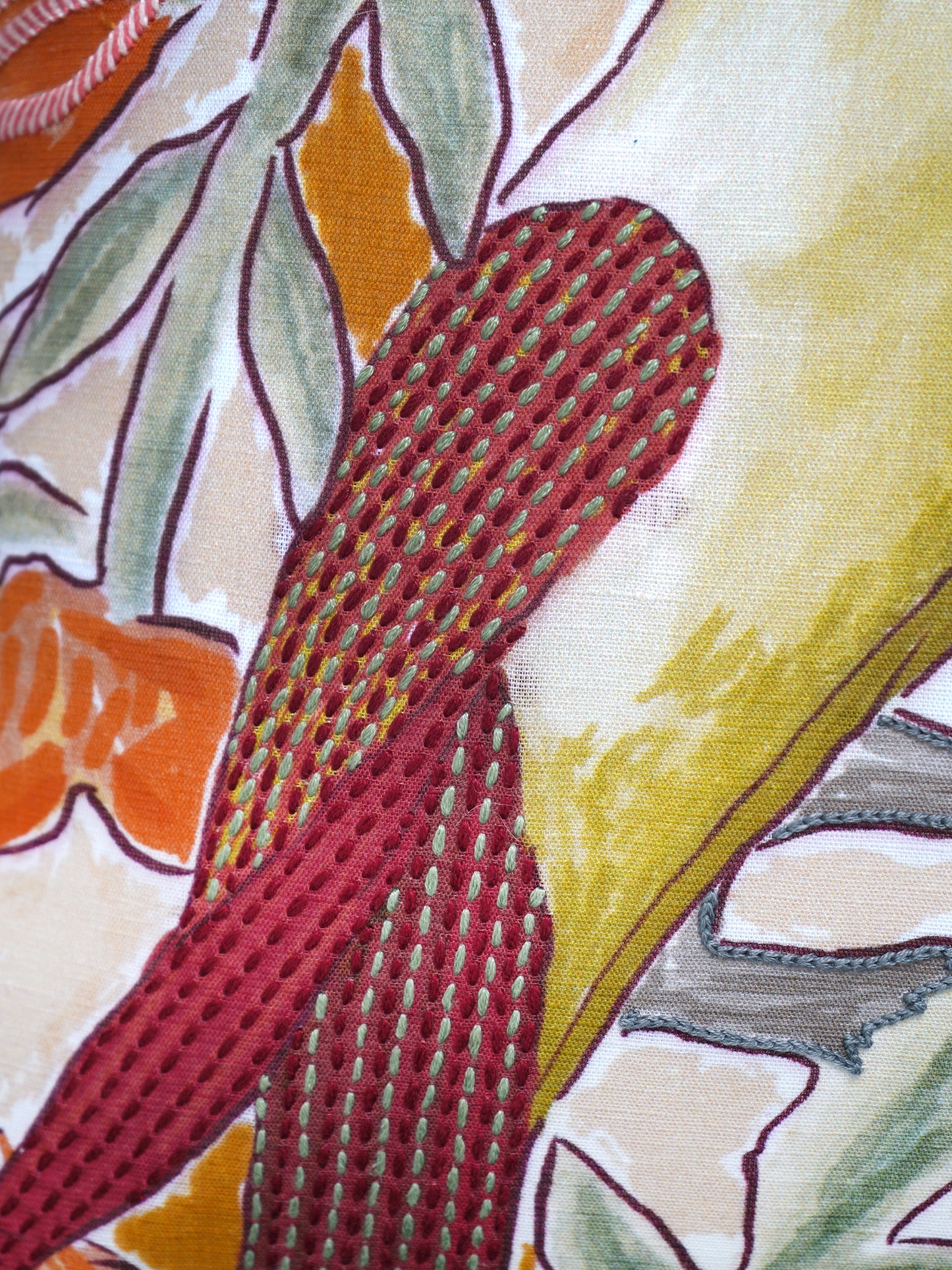 Polyester Blend Green Cushion Cover –digital print +  Hand Embroidered 16x16 inch Set of 1