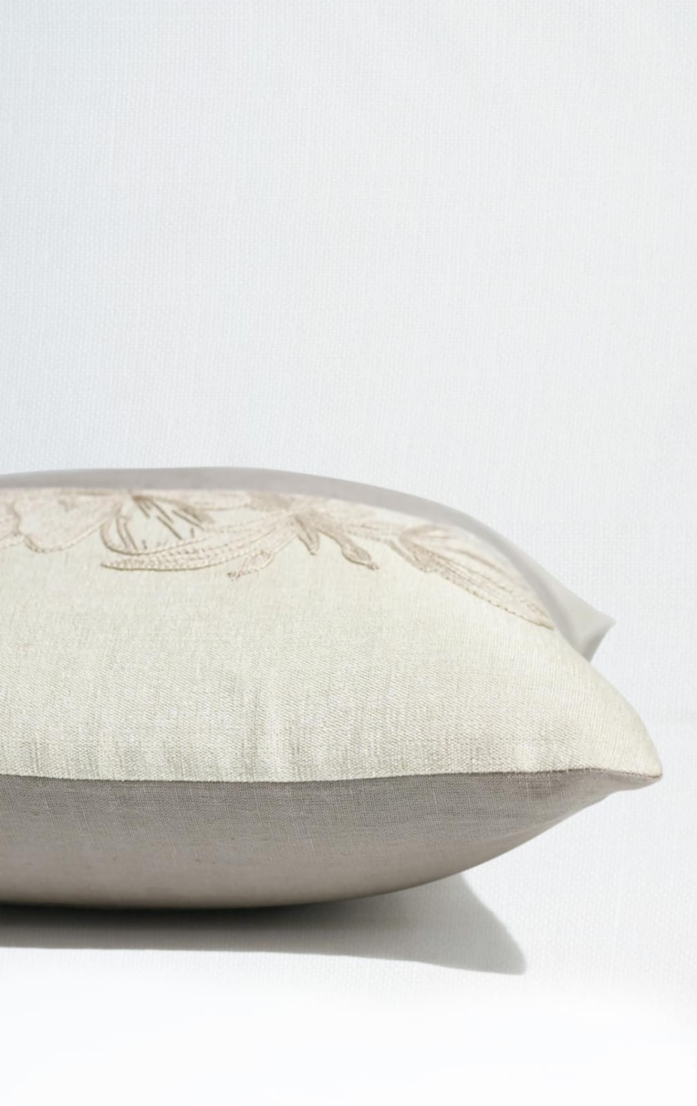 Floral Embroidered Patchwork Cushion Cover 16 Inch x 16 Inch | Beige