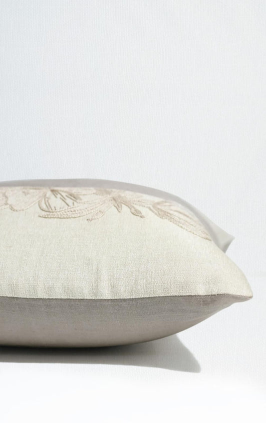 Floral Embroidered Patchwork Cushion Cover 16 Inch x 16 Inch | Beige