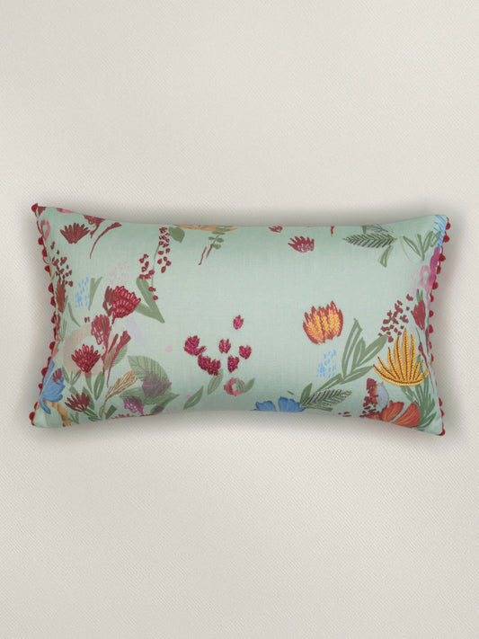 Floral Embroidered Cushion Cover 12 Inch x 22 Inch | Green