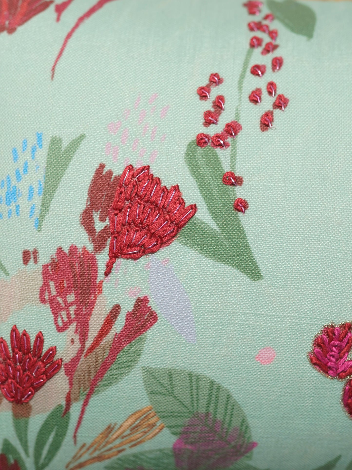 Floral Embroidered Cushion Cover 12 Inch x 22 Inch | Green