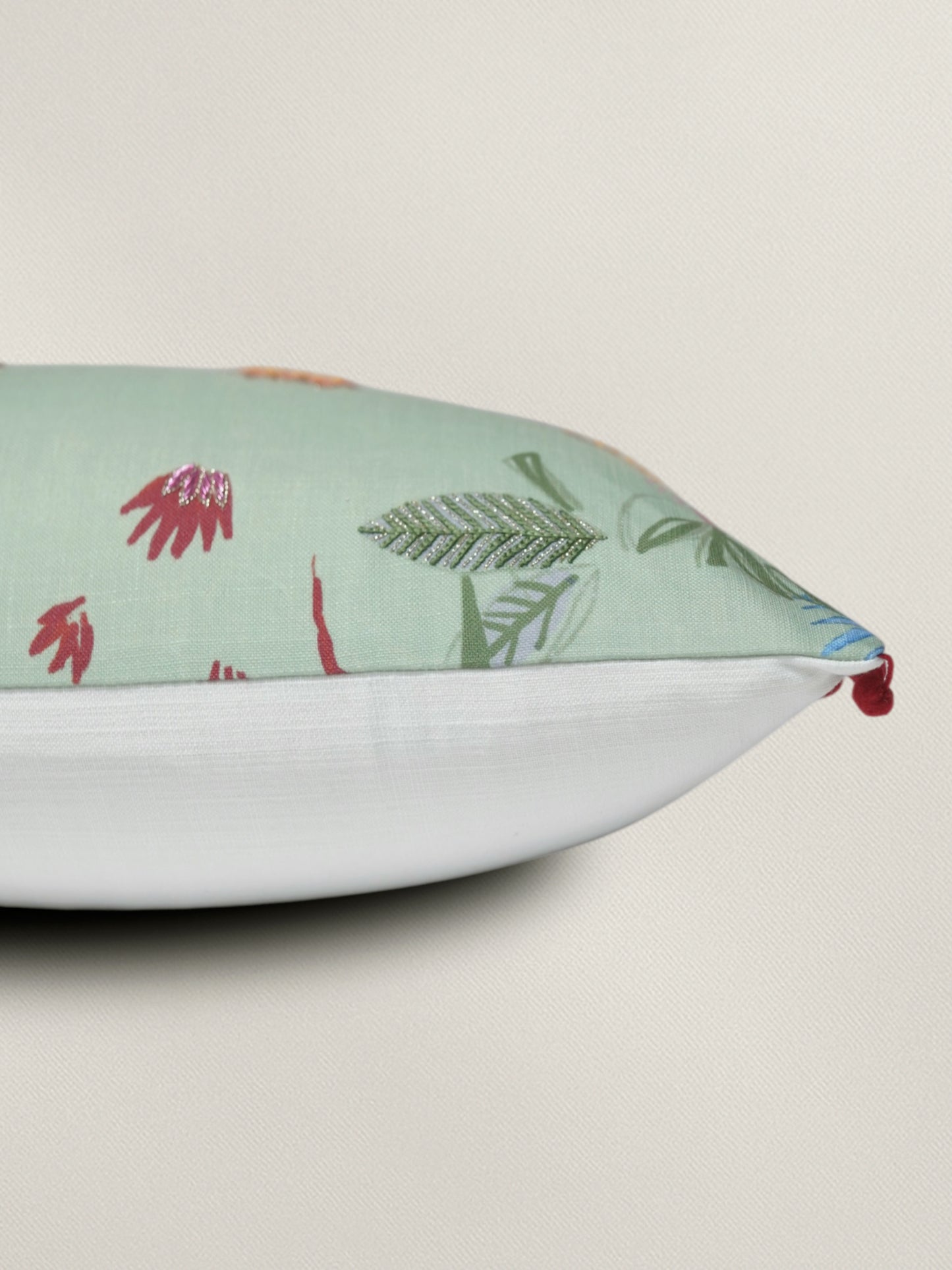 Floral Embroidered Cushion Cover 12 Inch x 22 Inch | Green