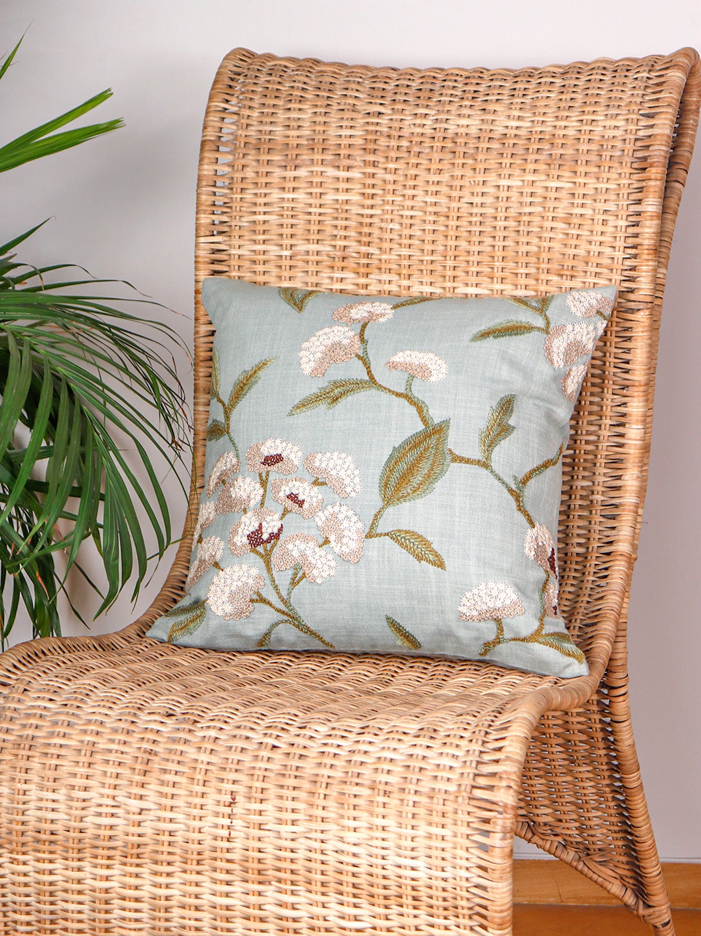 Hand Embroidered Luxe Collection Cushion Cover | Tree Leave Embroidery Green - 16x16 Inches