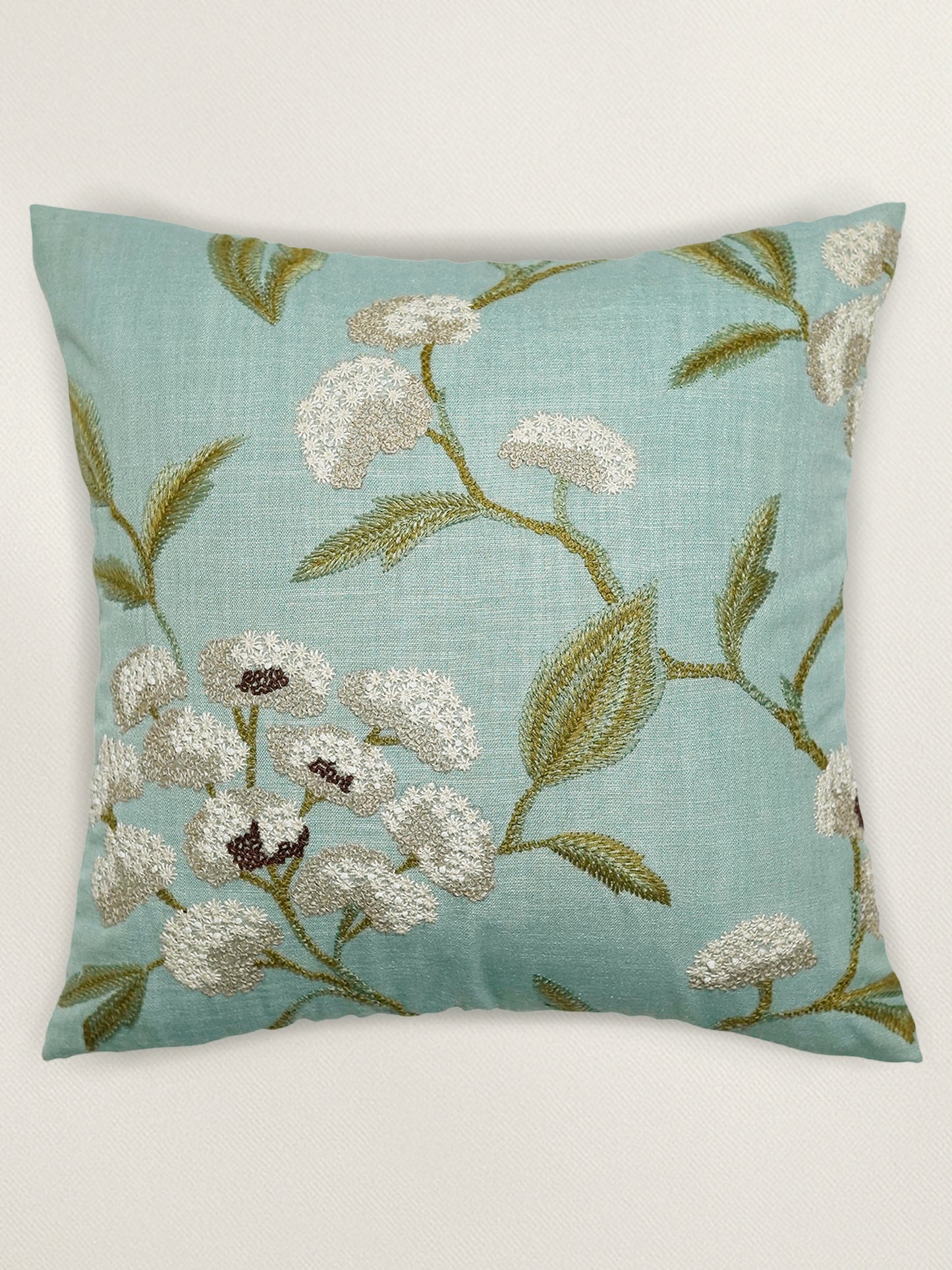 Hand Embroidered Luxe Collection Cushion Cover | Tree Leave Embroidery Green - 16x16 Inches