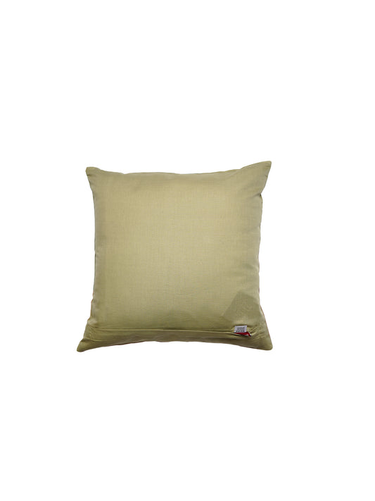 Multicolor Linen Cushion Cover-Patchwork with Hand Painted Design |16x16 inches, set of 1