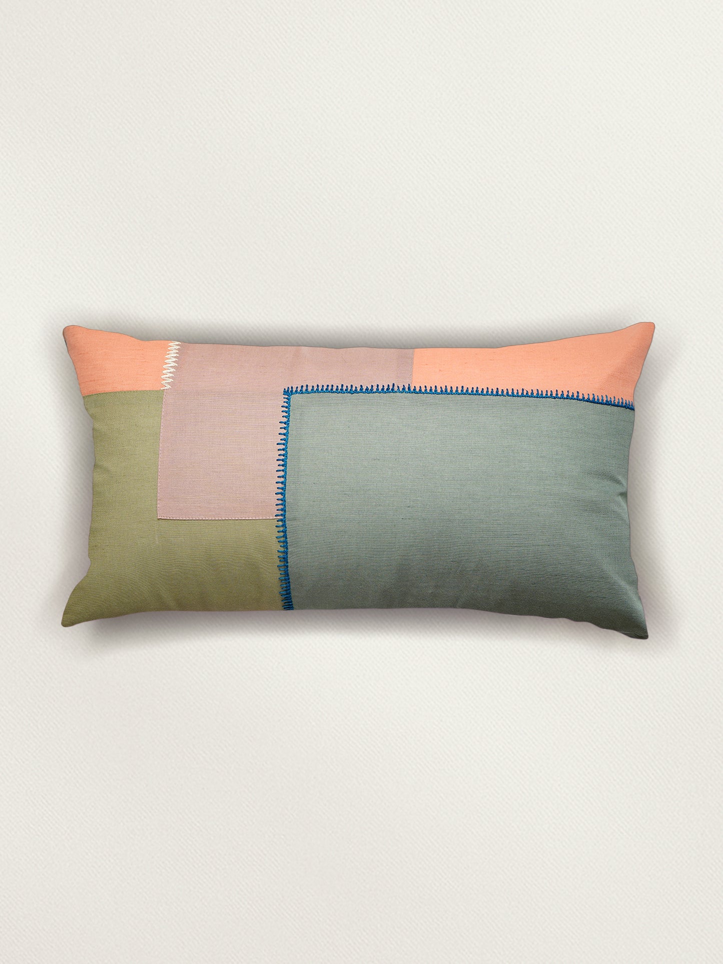 Multicolor Linen Cushion Cover- Patchwork with Hand Embroidered |12x12 inches,set of 1